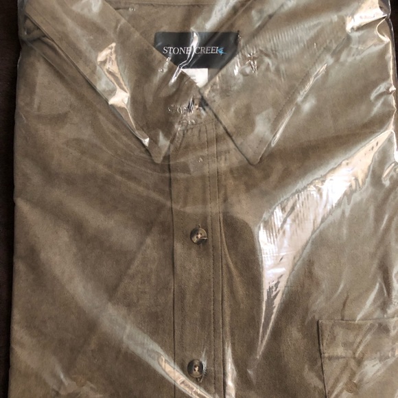 New HABAND STONE CREEK OLIVE GREEN SUEDE DRESS SHI - Picture 3 of 5